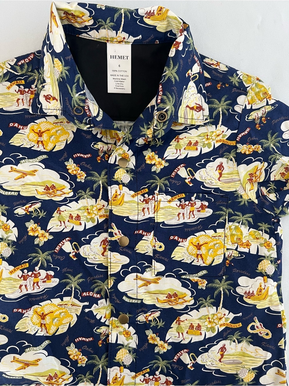 Hemet Kids Navy Hawaiian Print Cotton Shirt -